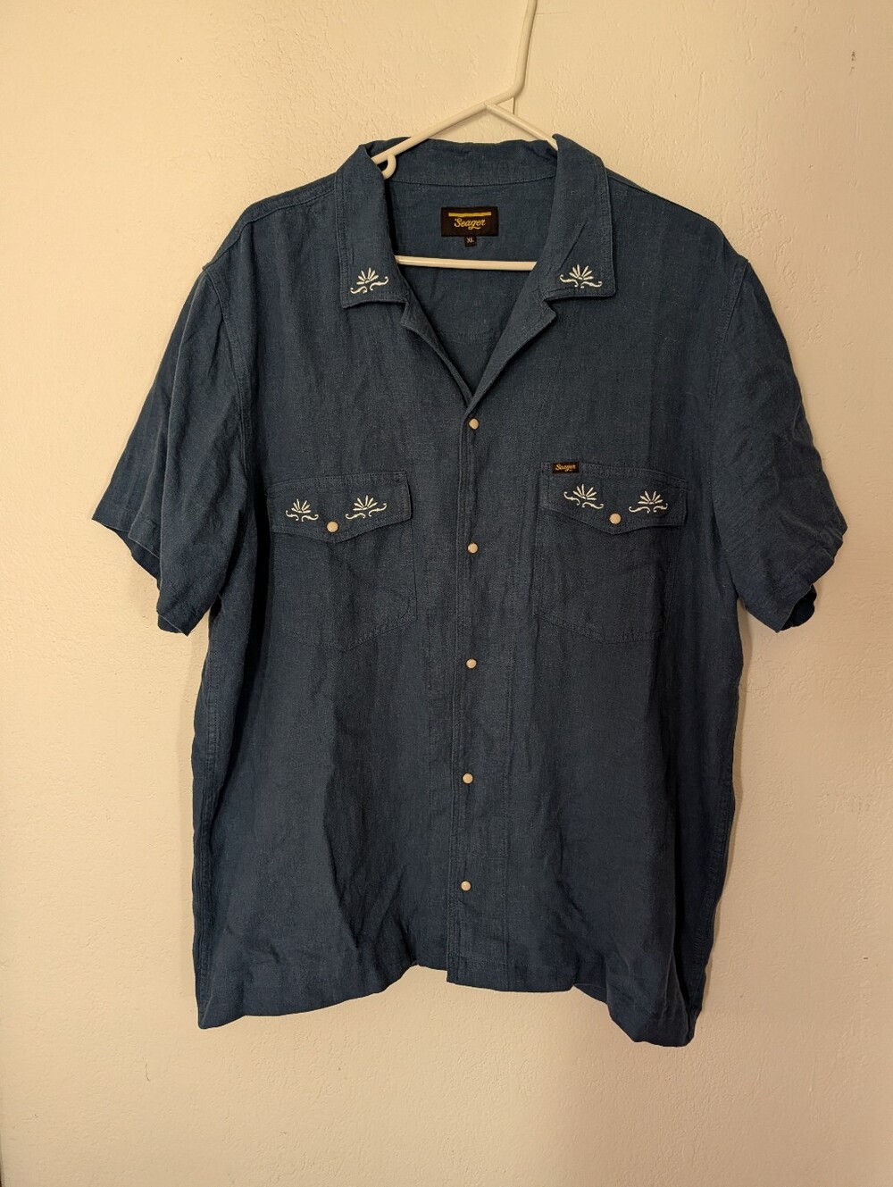 Seager Whippersnapper S/S Shirt Size XL Blue Pre Owned Linen Viscose